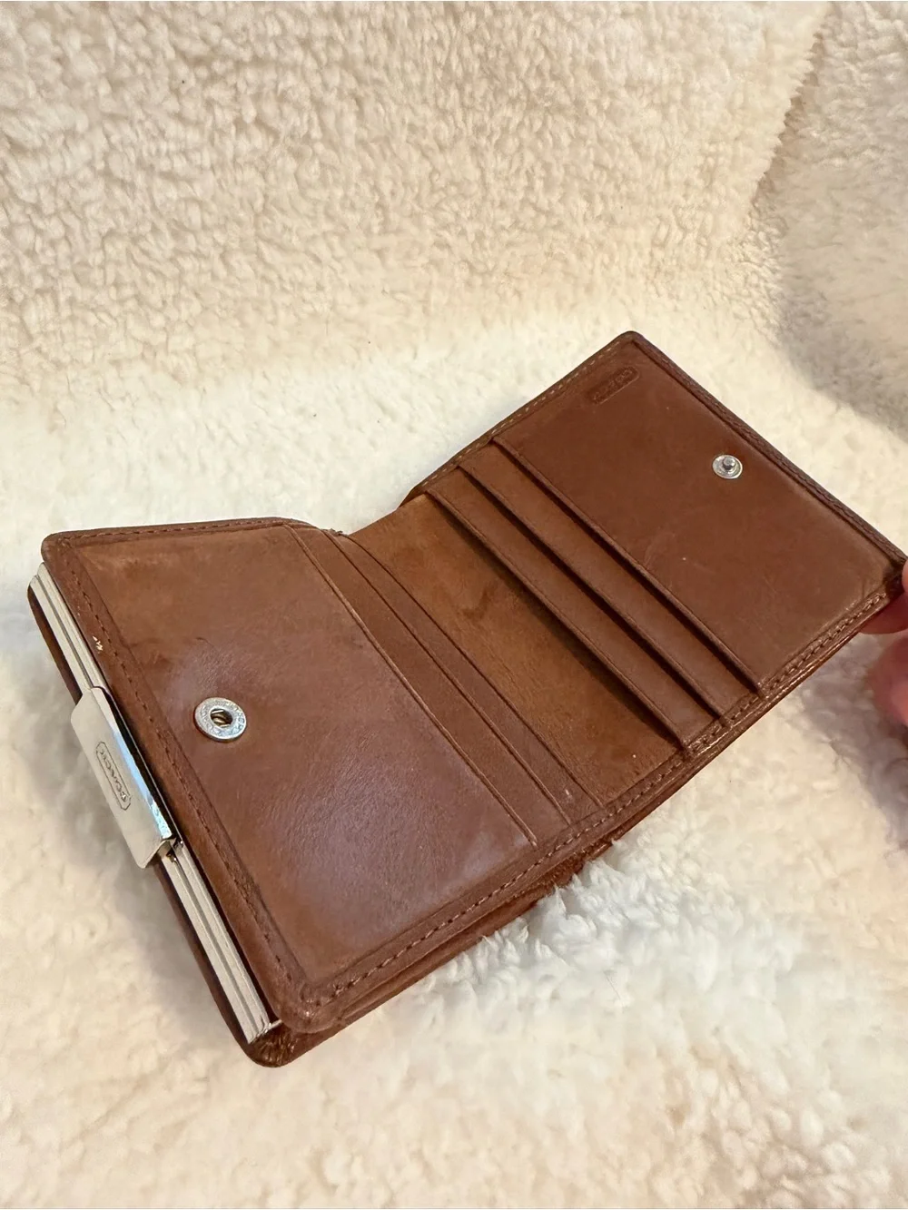 Coach Brown Leather Money Clip Wallet with Contrast Stitching